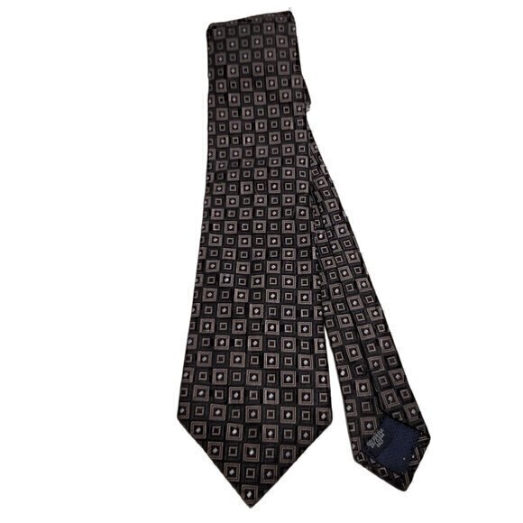Daniel Cremieux Silk Tie Black Hand Tailored Square Geometric Print - Picture 1 of 7